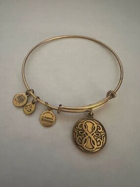 Alex and Ani Gold-Tone Script Monogram Dangle Charm Bangle
